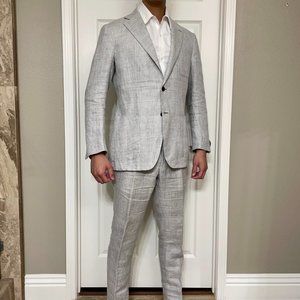 SUITSUPPLY HUDSON (HAVANA) 100% Linen 44R / 36W Baird McNutt Grey Two-Piece Suit